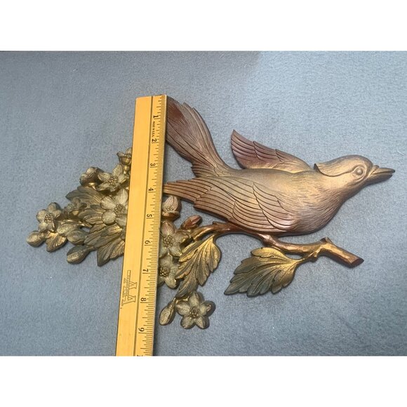 Vintage Syroco Gold Bird Wall Plaques Dogwood Branch Design 1960s - Picture 7 of 10